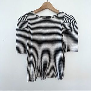 Who What Wear Black Striped Puff Sleeve Top